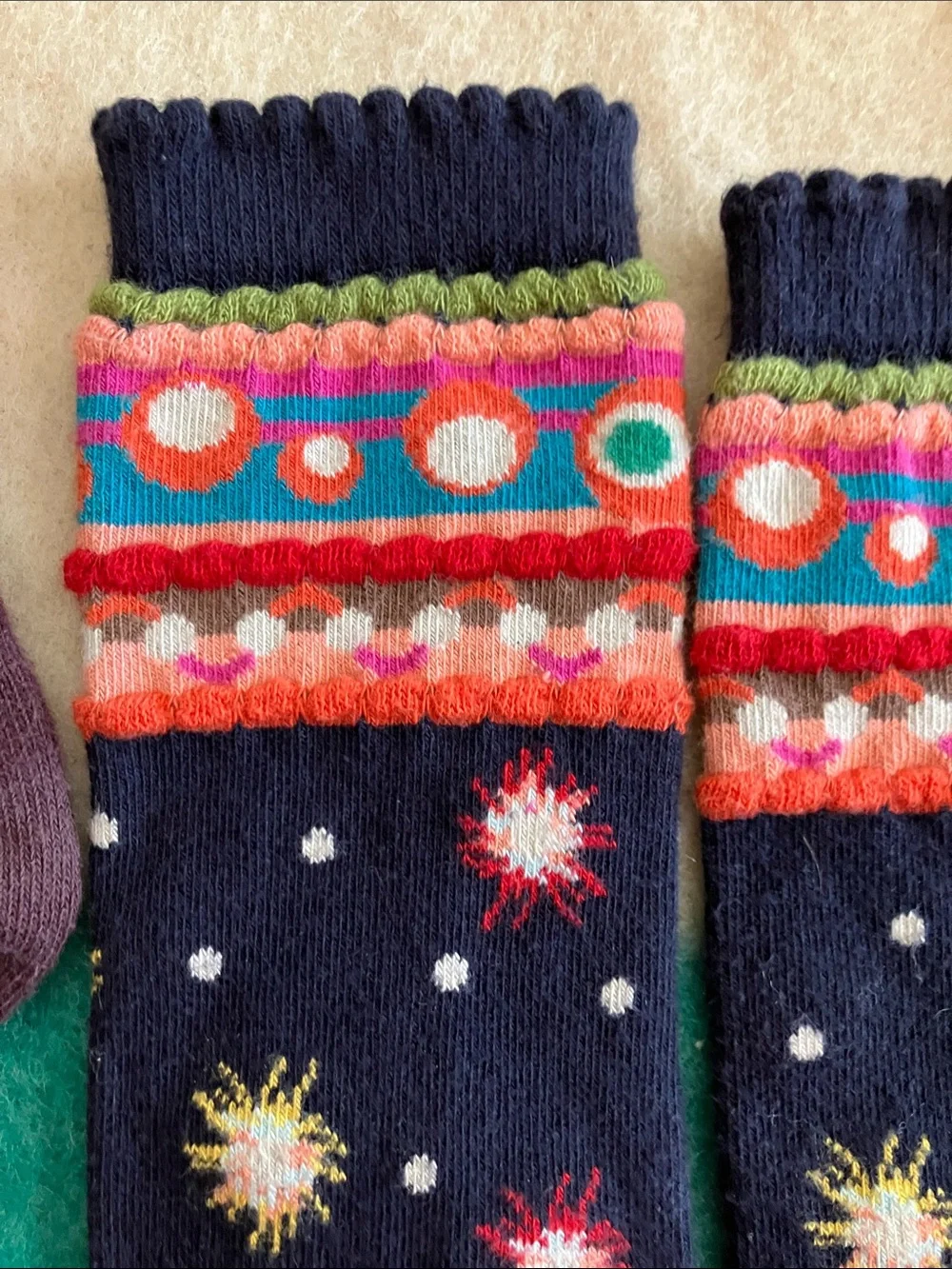 Girls' Floral & Star Print Crew Socks - Navy, Purple, Orange